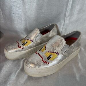 Skechers Street Rise Fit Silver Metallic Pixel Face Platform Sneakers Women US 7